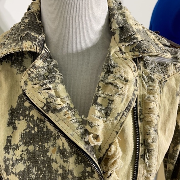 CUSTOM Upcycled Leather Trim Animal Print Peace Moto Jacket Signed - Picture 7 of 10